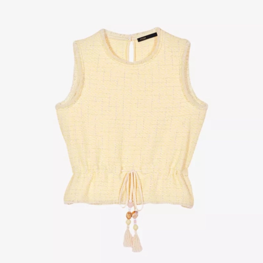 💛 MAJE Lillo drawstring-waist peplum stretch-tweed top. size 1. new without tags